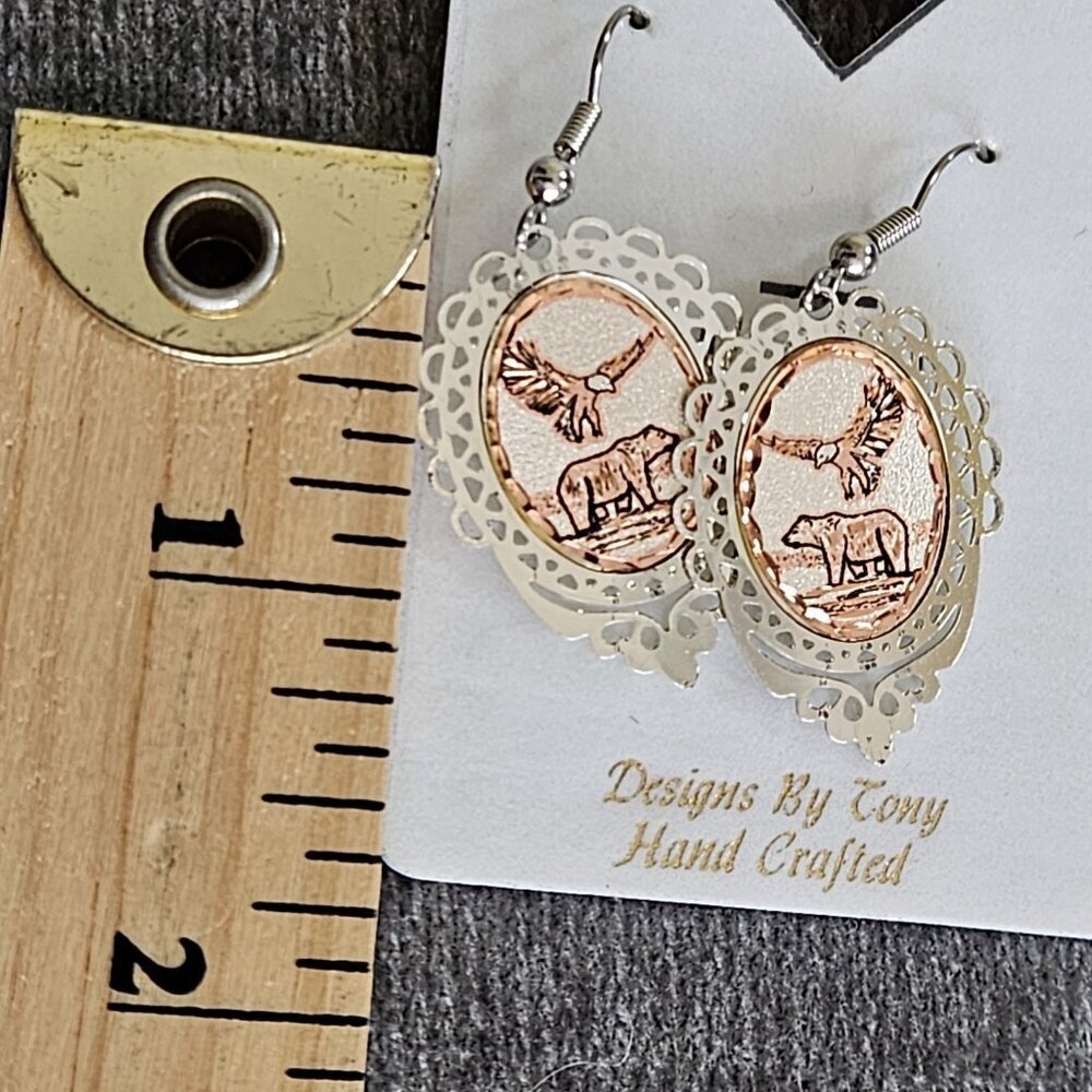 Copper Reflections Earrings Bear Eagle Copper Brass Hand Crafted First Nations - Picture 10 of 10
